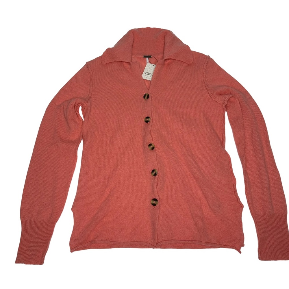 Last Day NWT Free People 100% Cashmere Paloma Cardi coral - Picture 7 of 16